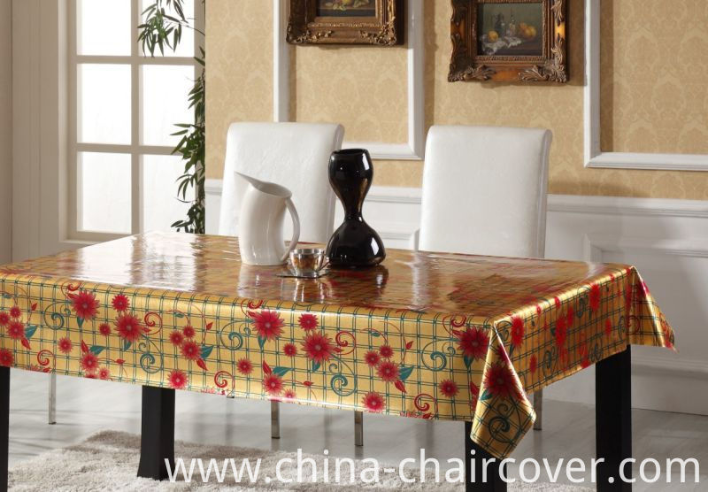 Hot Sale PVC Printed Tablecloth Double Side Glod Embossed Party Use